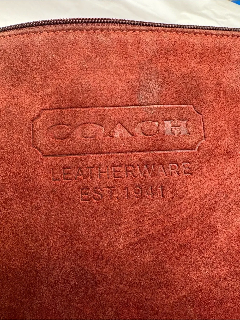 Coach vintage y2k logo red rust burnt sienna Suede Wristlet Pouch bag